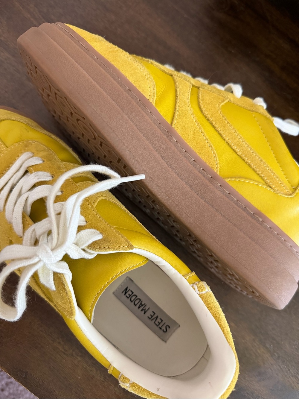 Steve Madden Women’s Yellow Suede & Leather Sneakers with Brown Gum Sole